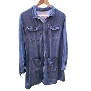 Citron Biell blue shirtdress Tencel Large L button pockets long sleeve